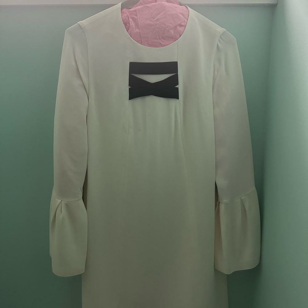 Alexis Cream Shift Dress with Black Bow Accent